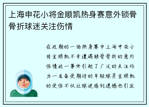 上海申花小将金顺凯热身赛意外锁骨骨折球迷关注伤情